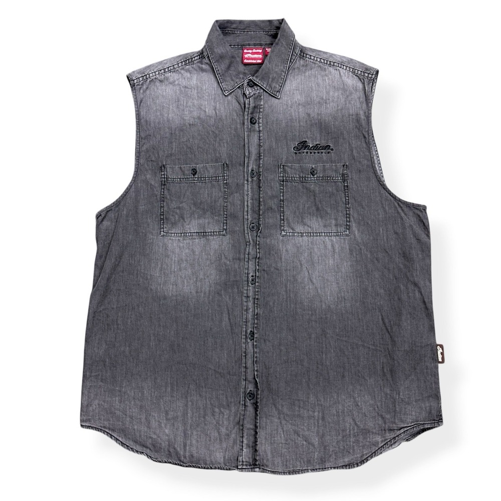 Indian Motorcycle Cotton Canvas Vest Faded Gray Men's Size L Gray Embroidered